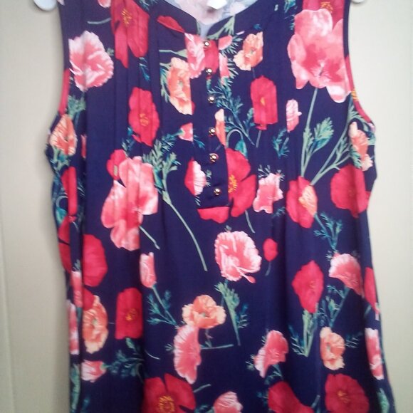 PerSeption Concept Blouse L Sleeveless Floral Blue Red Green - Picture 10 of 13